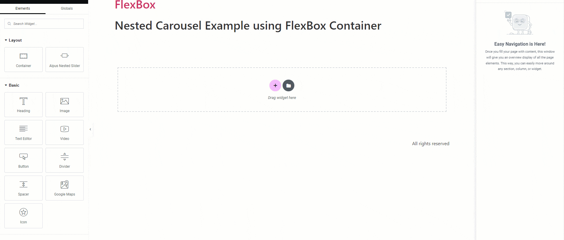 How to use alpus nested slider for Elementor Flexbox container